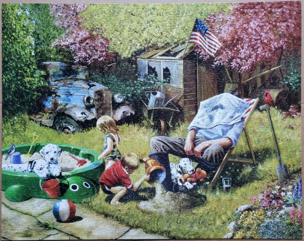 Grampa ’Watches’ the Kids ♥️ - White Mountain puzzle collectible [Barcode 724819251261] - Main Image 2