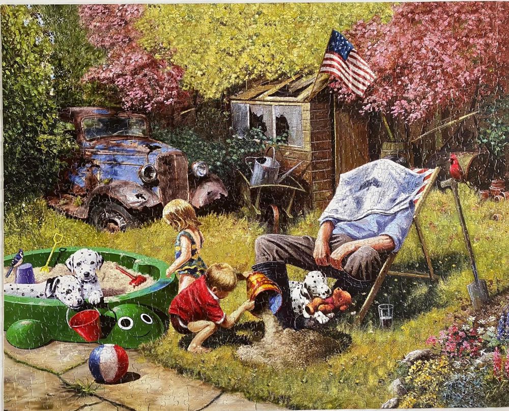 Grampa ’Watches’ the Kids ♥️ - White Mountain puzzle collectible [Barcode 724819251261] - Main Image 3