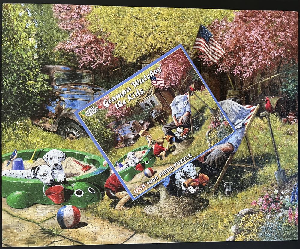 Grampa ’Watches’ the Kids ♥️ - White Mountain puzzle collectible [Barcode 724819251261] - Main Image 4