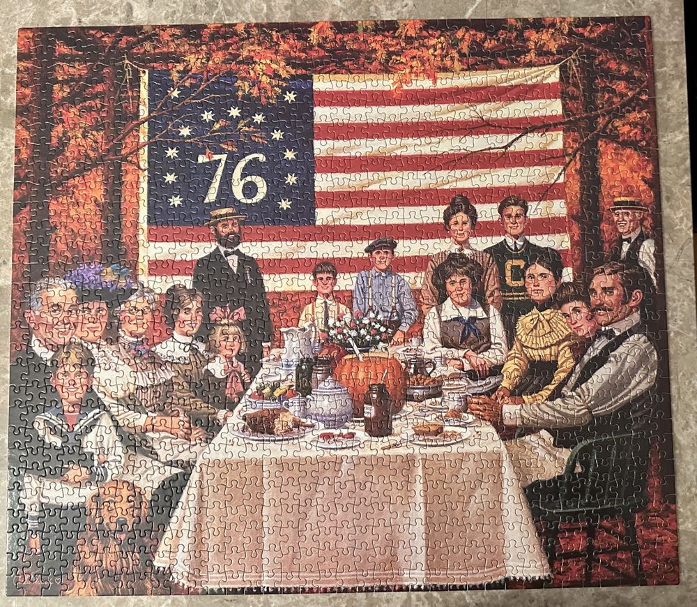 And The Thankful Ate A Hearty Meal-SOLD - Milton Bradley puzzle collectible [Barcode 032244046797] - Main Image 3