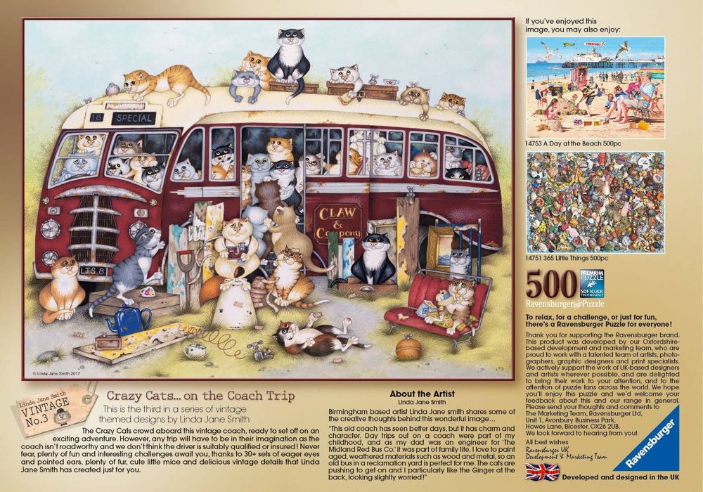 Crazy Cats - Vintage #3 - On The Coach Trip (Karli....) - Ravensburger puzzle collectible [Barcode 4005556147502] - Main Image 3