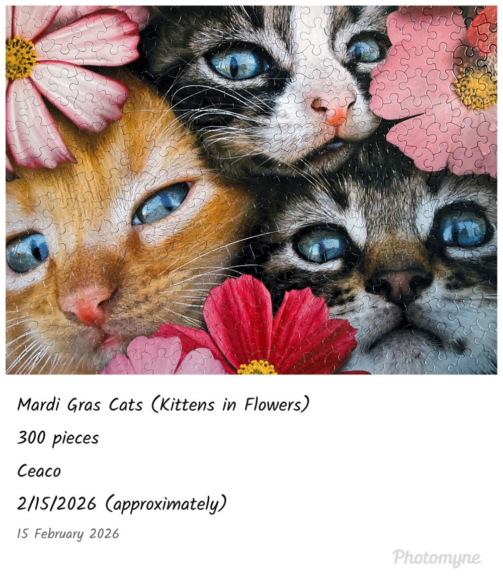 Mardi Gras Cats (Kittens In Flowers) -  Ceaco puzzle collectible [Barcode 021081022149] - Main Image 3