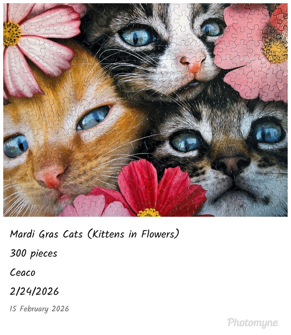 Mardi Gras Cats (Kittens In Flowers) -  Ceaco puzzle collectible [Barcode 021081022149] - Main Image 4