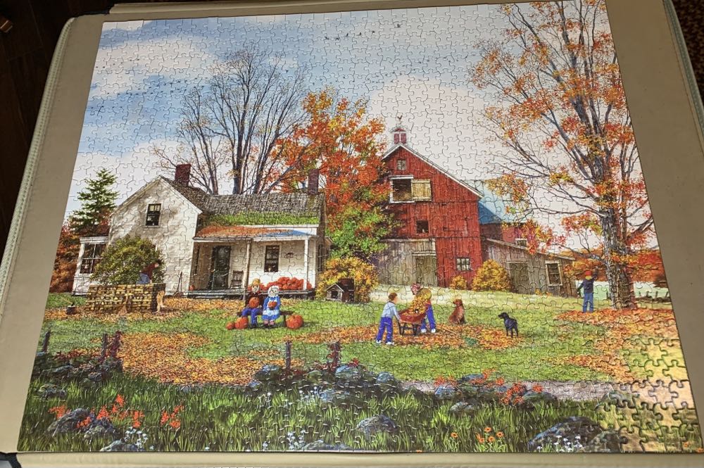 Raking Leaves SOLD - White Mountain Puzzles puzzle collectible [Barcode 724819264575] - Main Image 2