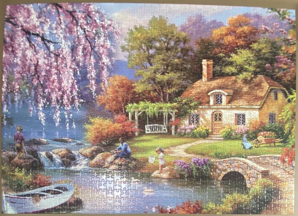 Night Sea View / Sakura River Cottage - Unknown Chinese puzzle collectible [Barcode 6971131493978] - Main Image 2