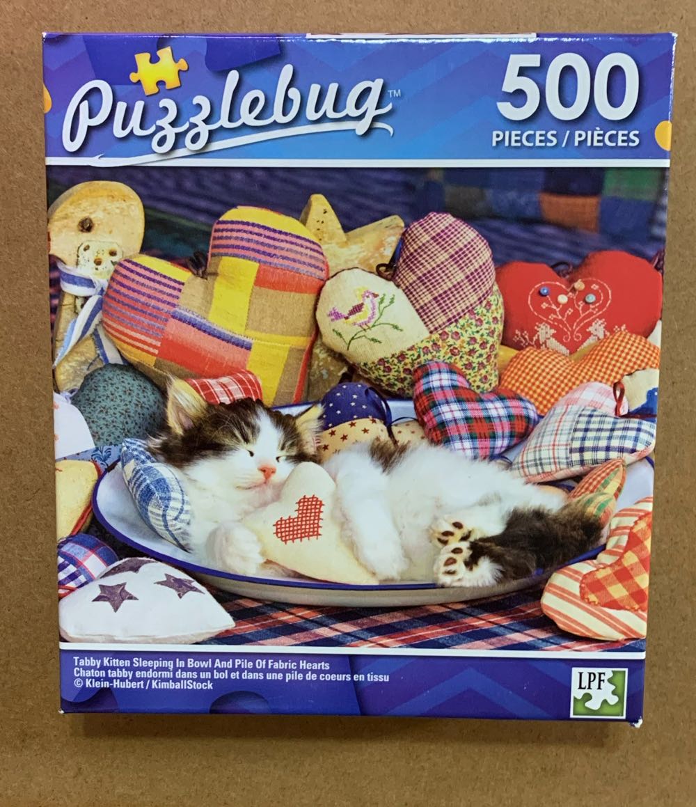 Tabby Kitten Sleeping In Bowl And Pile Of Fabric Hearts - Cra-Z-Art puzzle collectible [Barcode 639277067227] - Main Image 2
