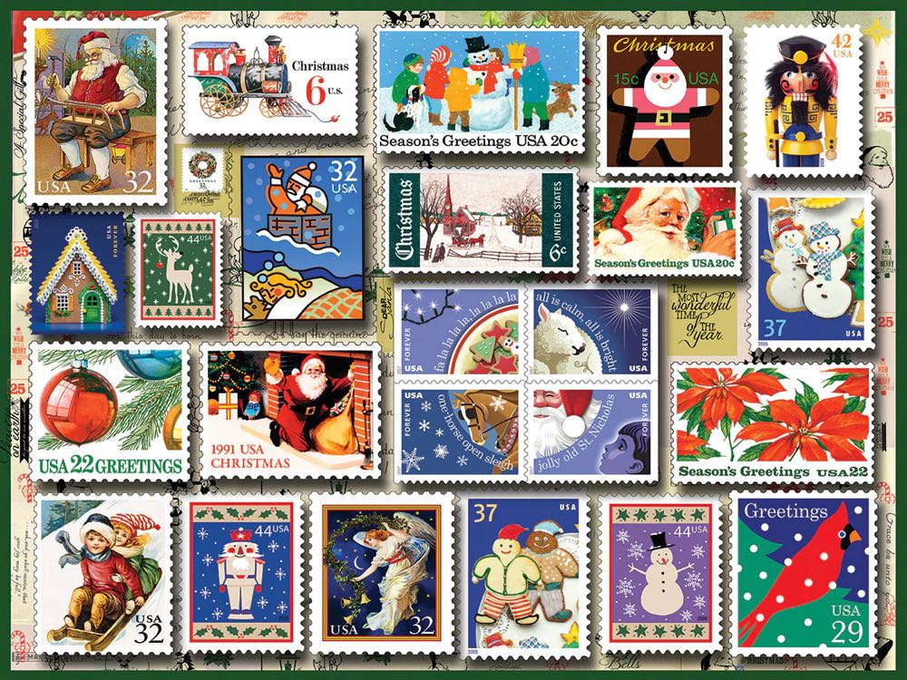 Holiday Stamps (NIB) 🧩 - White Mountain Puzzles puzzle collectible [Barcode 724819262878] - Main Image 2