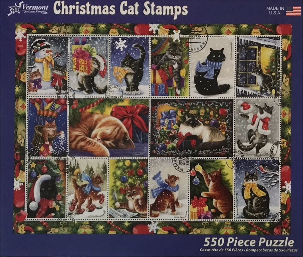 Christmas Cat Stamps - Vermont Christmas Company puzzle collectible [Barcode 819273022080] - Main Image 2