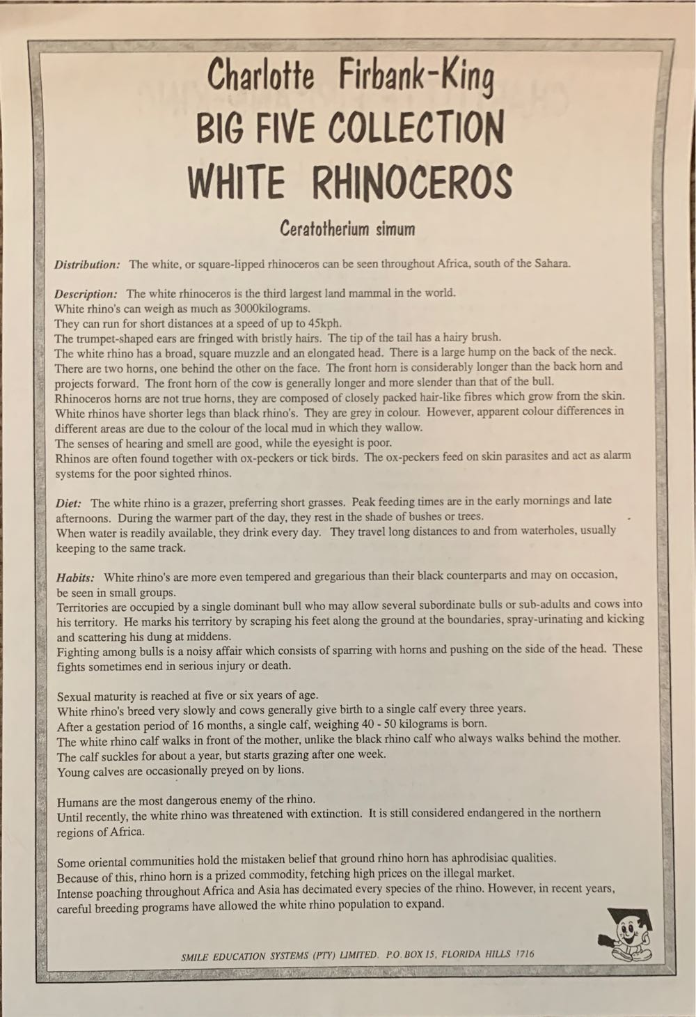 Big Five - Special Edition - Rhino - Smile🇿🇦 puzzle collectible [Barcode 6002931001693] - Main Image 3