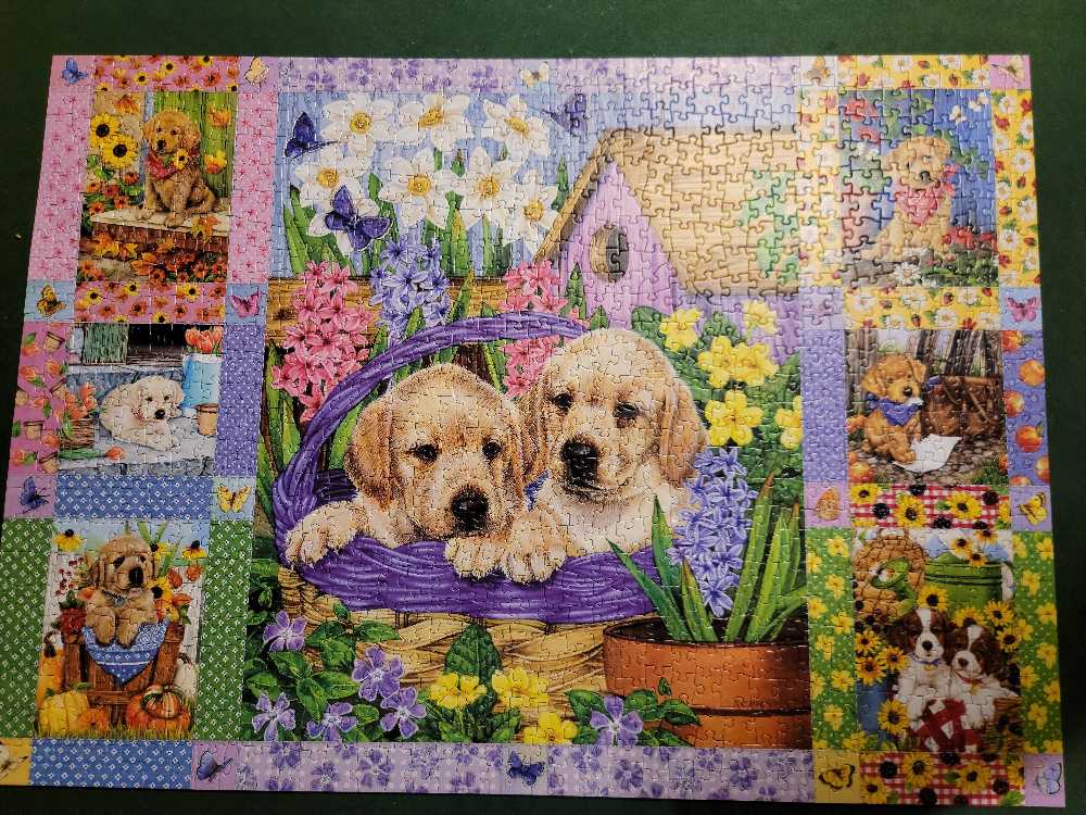 Puppies And Posies Quilt (NIB) Cheryl - Cobble Hill puzzle collectible [Barcode 625012802789] - Main Image 2