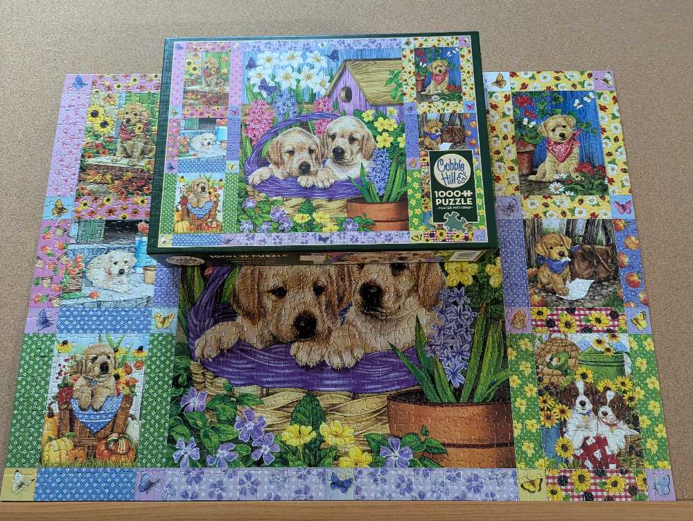 Puppies And Posies Quilt (NIB) Cheryl - Cobble Hill puzzle collectible [Barcode 625012802789] - Main Image 3