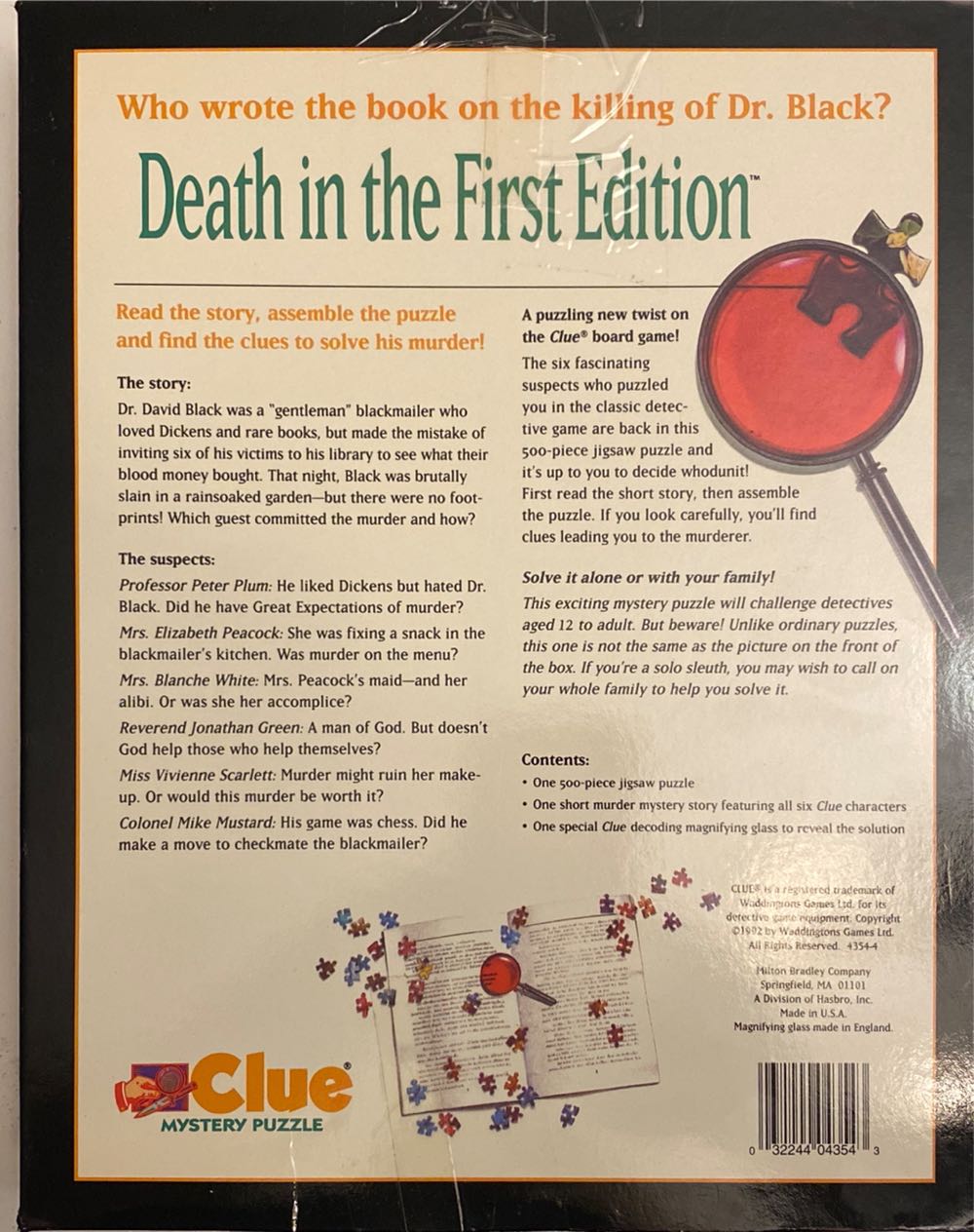 Death In The First Edition ✅🚪 - Milton Bradley puzzle collectible [Barcode 032244043543] - Main Image 2