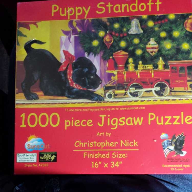 Puppy Standoff - SunsOut puzzle collectible [Barcode 796780473225] - Main Image 2