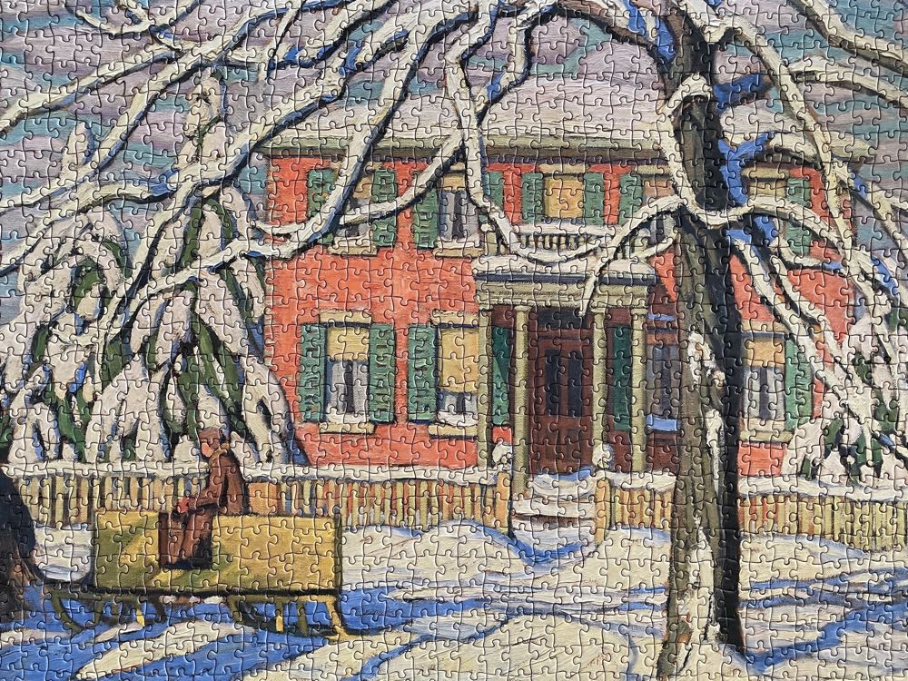 Red House And Yellow Sleigh - Pomegranate Artpiece Puzzle puzzle collectible [Barcode 9781087502434] - Main Image 2