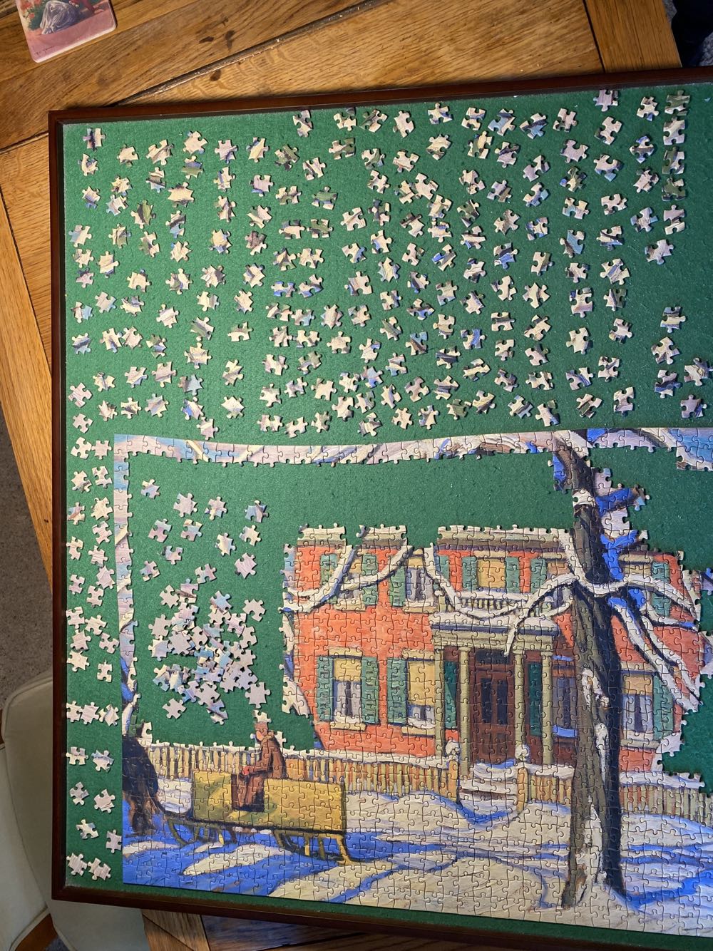 Red House And Yellow Sleigh - Pomegranate Artpiece Puzzle puzzle collectible [Barcode 9781087502434] - Main Image 3