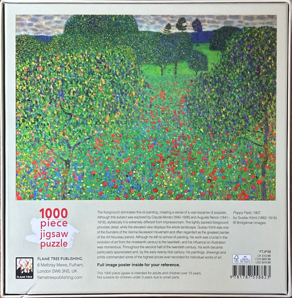 Adult Jigsaw Puzzle Gustav Klimt: Poppy Field: Piece Jigsaw Puzzles - Flame Tree Publishing 🇬🇧 puzzle collectible [Barcode 9781787558823] - Main Image 2