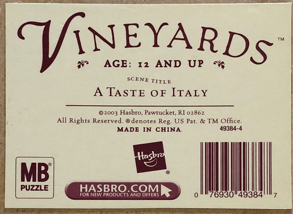 Vineyards: A Taste of Italy 750 Piece - Hasbro puzzle collectible [Barcode 076930493847] - Main Image 2