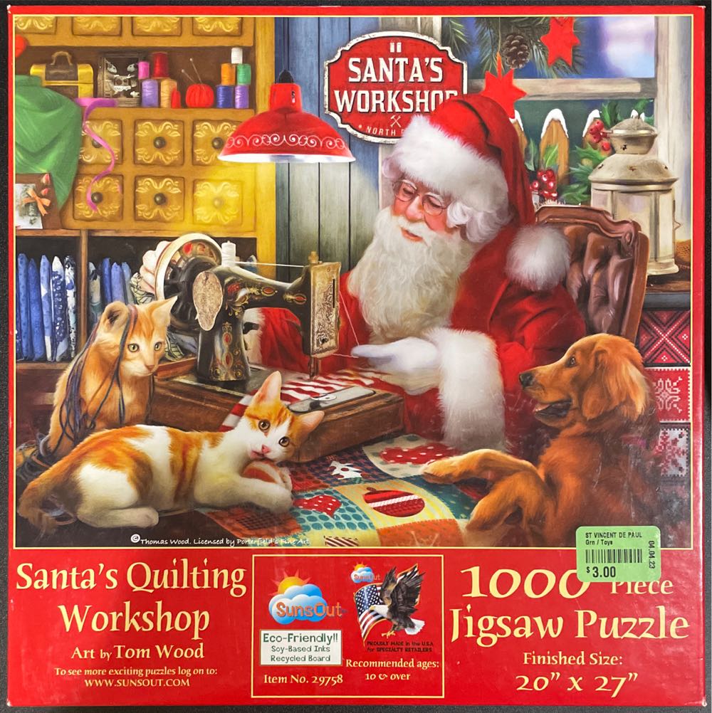 Santas Quilting Workshop - SunsOut 🇺🇸 puzzle collectible [Barcode 796780297586] - Main Image 2