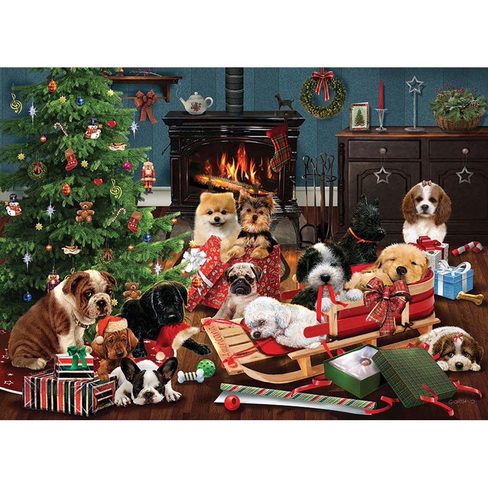 Christmas Puppies - Cobble Hill puzzle collectible [Barcode 625012572040] - Main Image 2