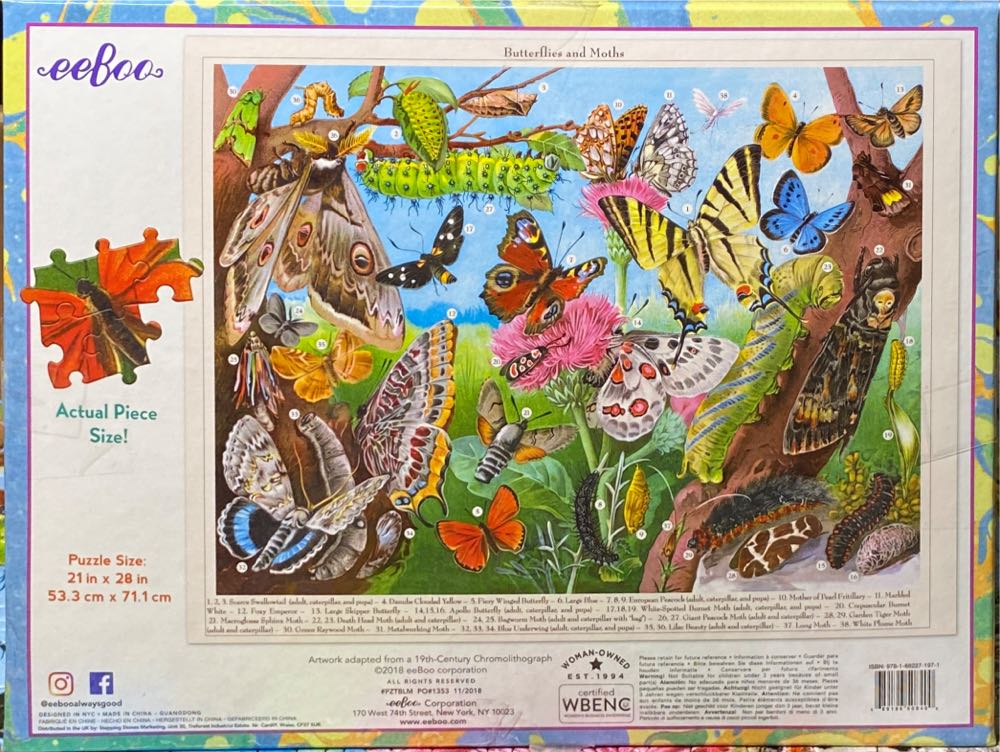 Butterflies & Moths - Eeboo puzzle collectible [Barcode 689196508400] - Main Image 3