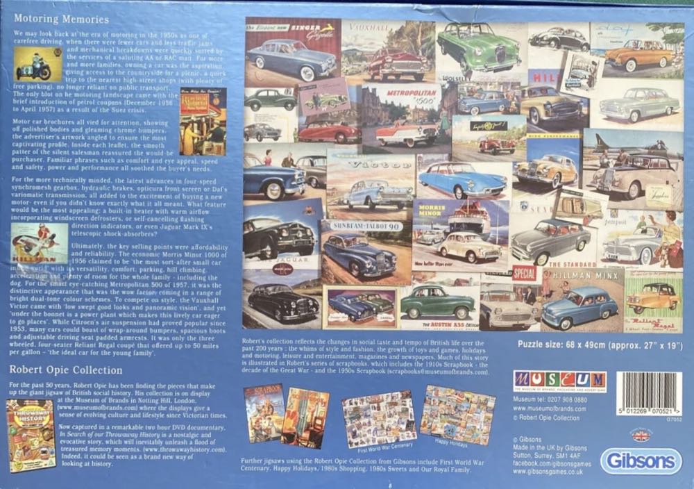 Motoring Memories - Classic Motor Cars - Gibsons puzzle collectible [Barcode 5012269070521] - Main Image 2