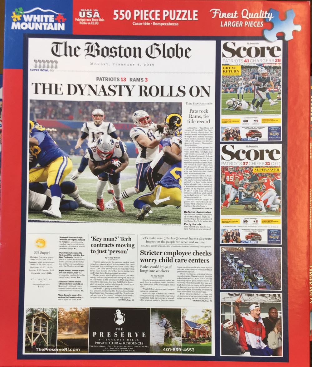 The Boston Globe: The Dynasty Rolls On - White Mountain Puzzles puzzle collectible [Barcode 724819262489] - Main Image 2
