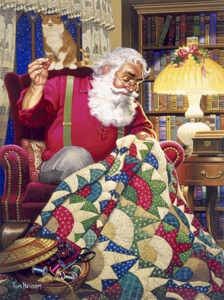 Quilting Santa - From Cheryl - SunsOut puzzle collectible [Barcode 796780233287] - Main Image 2