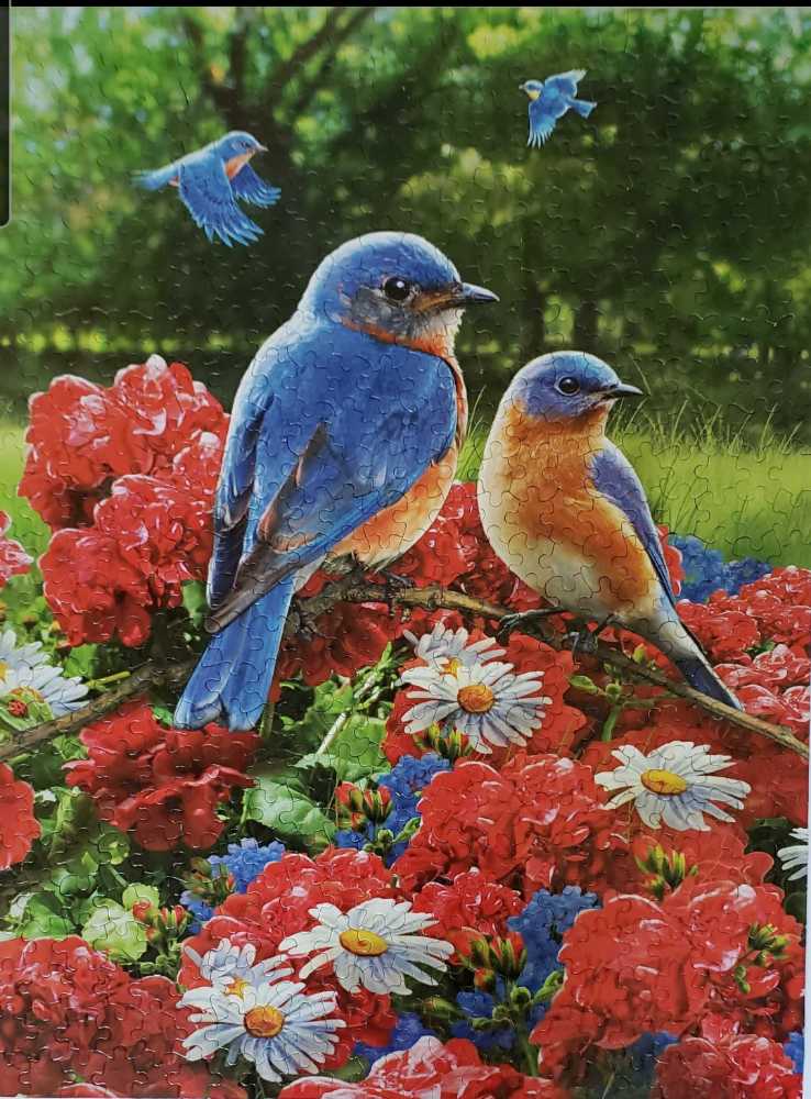 Summer Bluebirds & Geraniums - Karmin International puzzle collectible [Barcode 773392085947] - Main Image 2