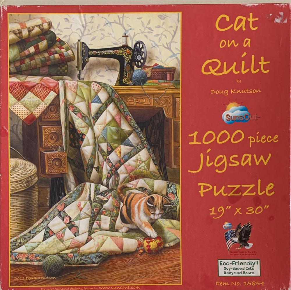 Cat on a Quilt - SunsOut puzzle collectible [Barcode 796780158542] - Main Image 2