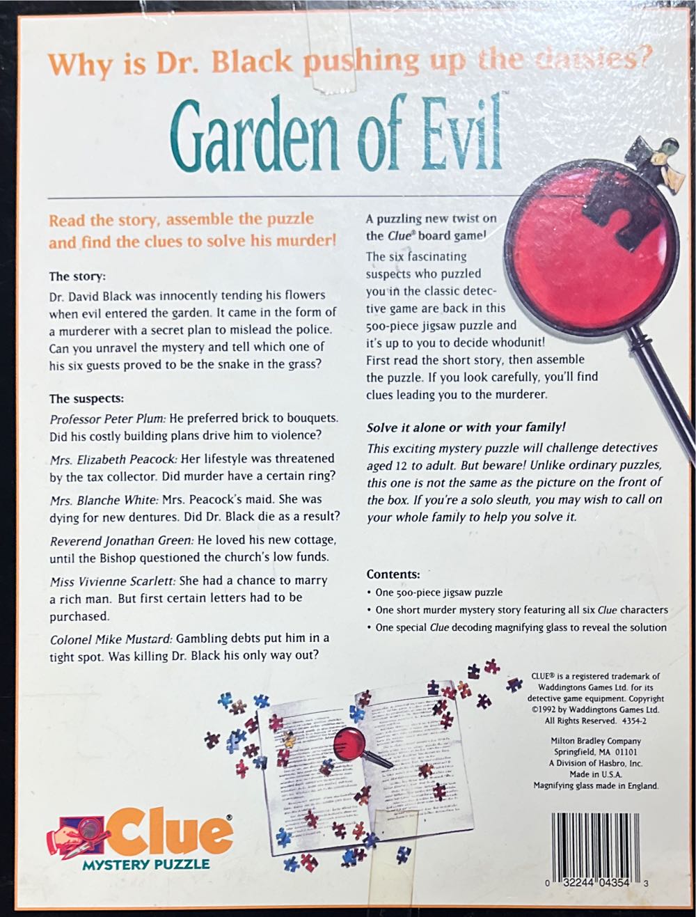 Clue Mystery Puzzle: Garden Of Evil - Parker Brothers puzzle collectible [Barcode 032244043543] - Main Image 2