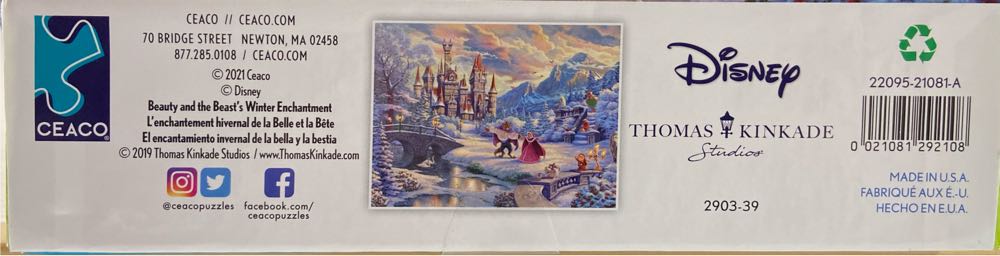 Thomas Kinkade: Beauty and The Beast’s Winter Enchantment - Ceaco Disney puzzle collectible [Barcode 021081292108] - Main Image 3