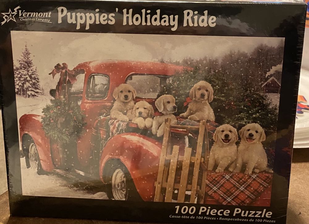 Puppies’ Holiday Ride - Vermont Christmas Company puzzle collectible [Barcode 819273021991] - Main Image 2