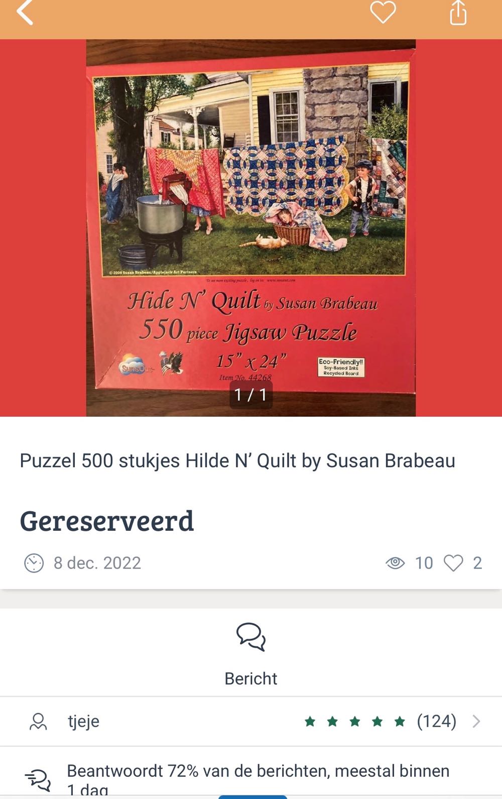 Hide N Quilt - SunsOut puzzle collectible [Barcode 796780442689] - Main Image 3