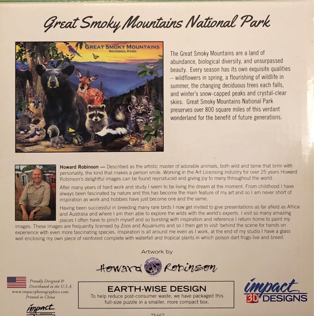 Great Smoky Mountains Animals 3D Puzzle - Impact 3D Designs puzzle collectible [Barcode 802285234848] - Main Image 2