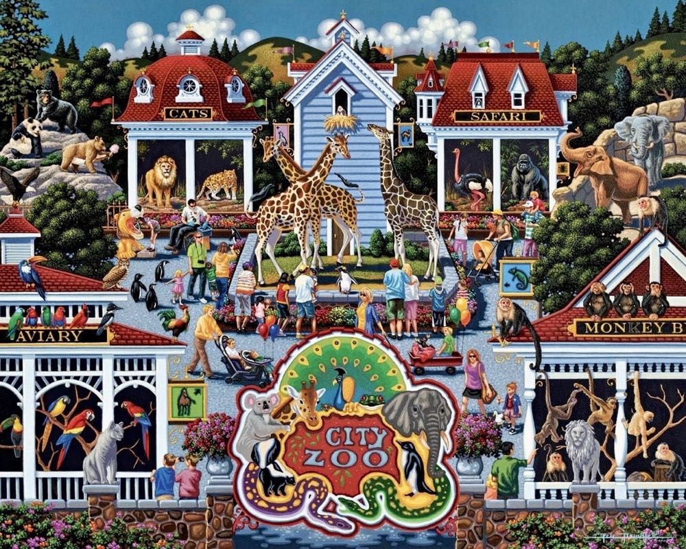 Day at the Zoo • - Dowdle Folk Art puzzle collectible [Barcode 671095601962] - Main Image 2