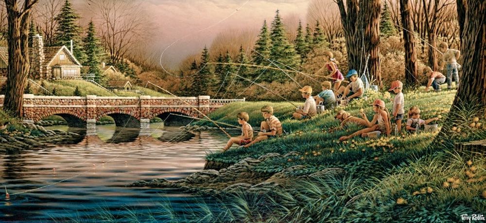 Terry Redlin Panoramic : Spring Fishing - White Mountain puzzle collectible [Barcode 724819253227] - Main Image 2