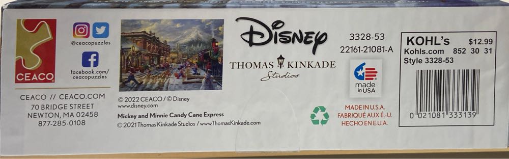 Thomas Kinkade- Mickey & Minnie Candy Cane Express - Ceaco 🇺🇸 puzzle collectible [Barcode 021081333139] - Main Image 3