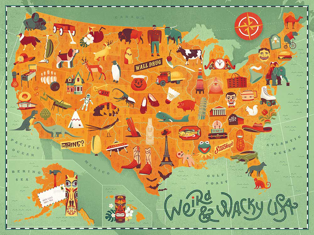 Discover the States : Weird & Wacky USA - True South Puzzle Company puzzle collectible [Barcode 653341297600] - Main Image 2
