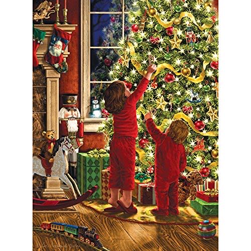 Bits And Pieces 300 Large Piece Embellished Glitter Jigsaw Puzzle For Adults Children Decorating The Christmas Tree By Artist Liz Goodrick Dillon Family Holiday Fun 300 Pc Jigsaw - Bits And Pieces puzzle collectible [Barcode 192949028341] - Main Image 1