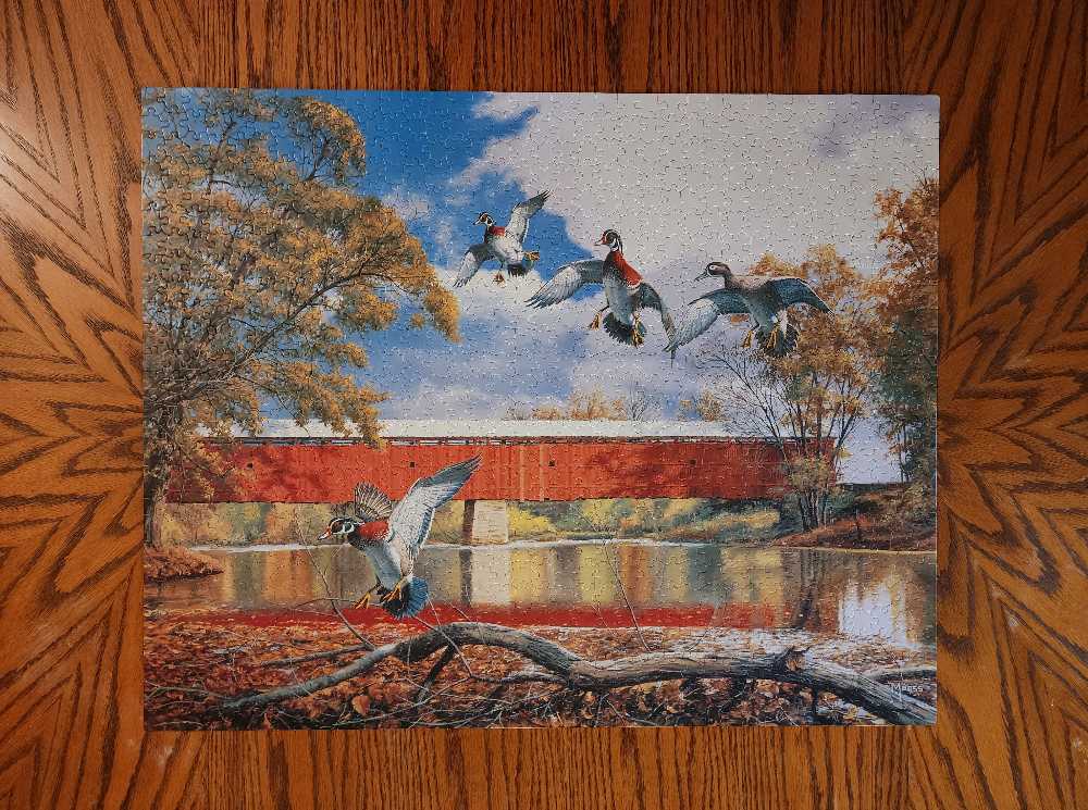 Wood Ducks At Eldean Bridge - White Mountain puzzle collectible [Barcode 724819248384] - Main Image 2