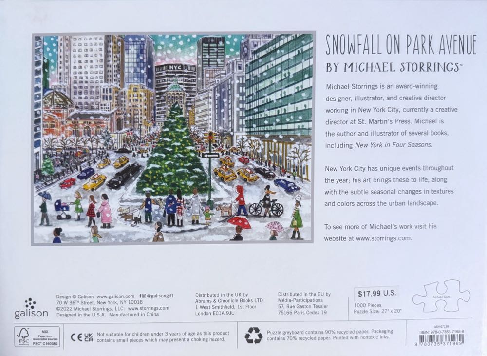 Snowfall on Park Avenue - Galison puzzle collectible [Barcode 9780735371989] - Main Image 3
