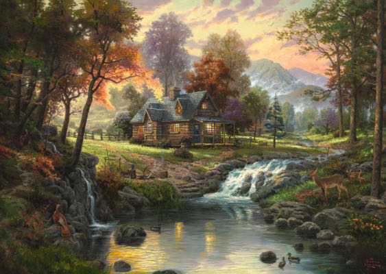 Thomas Kinkade. Houten Huis Langs De Beek - Schmidt puzzle collectible [Barcode 4001504584450] - Main Image 2