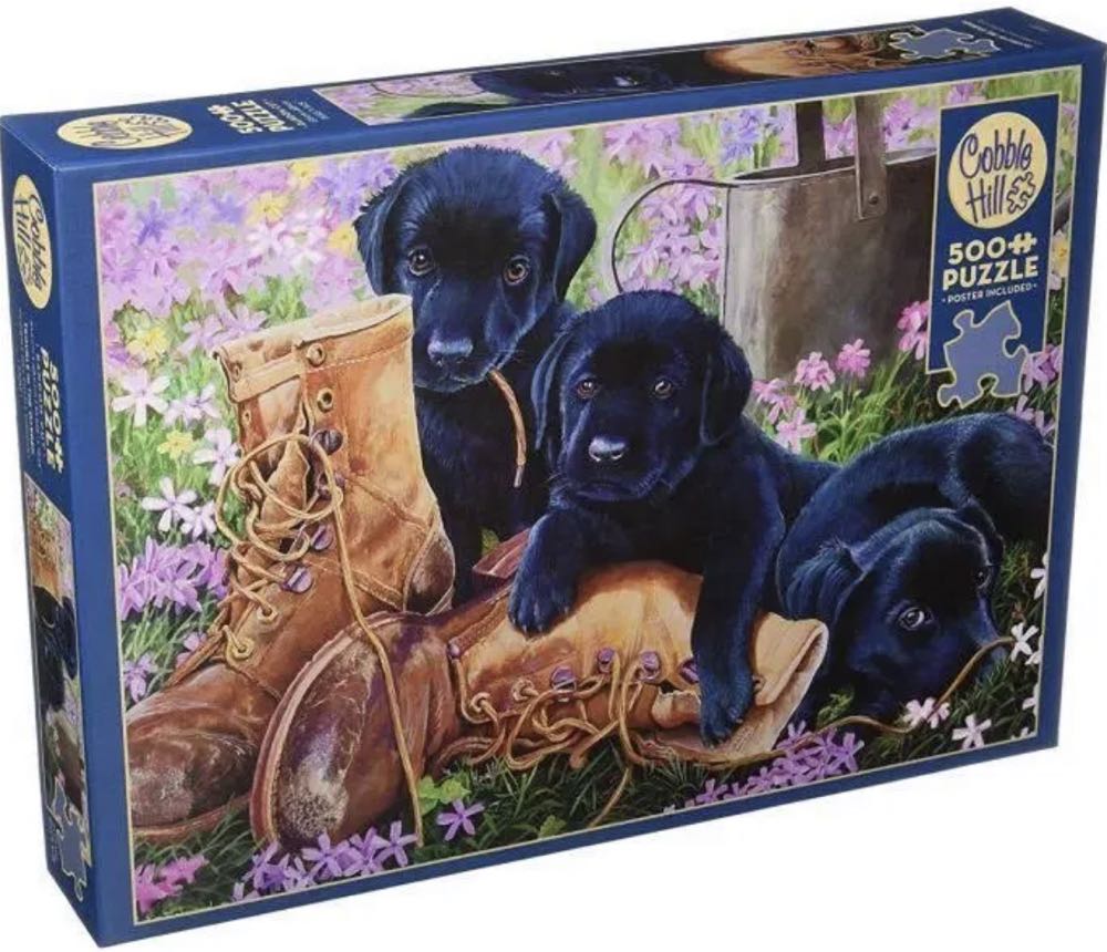 Puppies: Trouble In The Garden - Cobble Hill puzzle collectible [Barcode 625012850179] - Main Image 2
