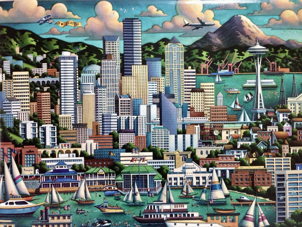 Seattle 💢 - Dowdle Folk Art puzzle collectible [Barcode 671095400497] - Main Image 2