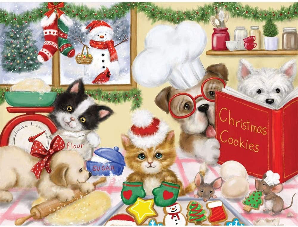 Dogs And Cats Making Christmas Cookies - Traded - Bits And Pieces puzzle collectible - Main Image 2