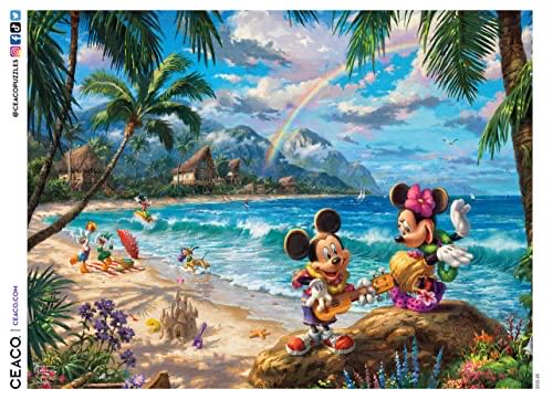 Ceaco / TK (300 | 24x18): Mickey and Minnie in Hawaii - Ceaco / Thomas Kinkade puzzle collectible [Barcode 021081222723] - Main Image 1