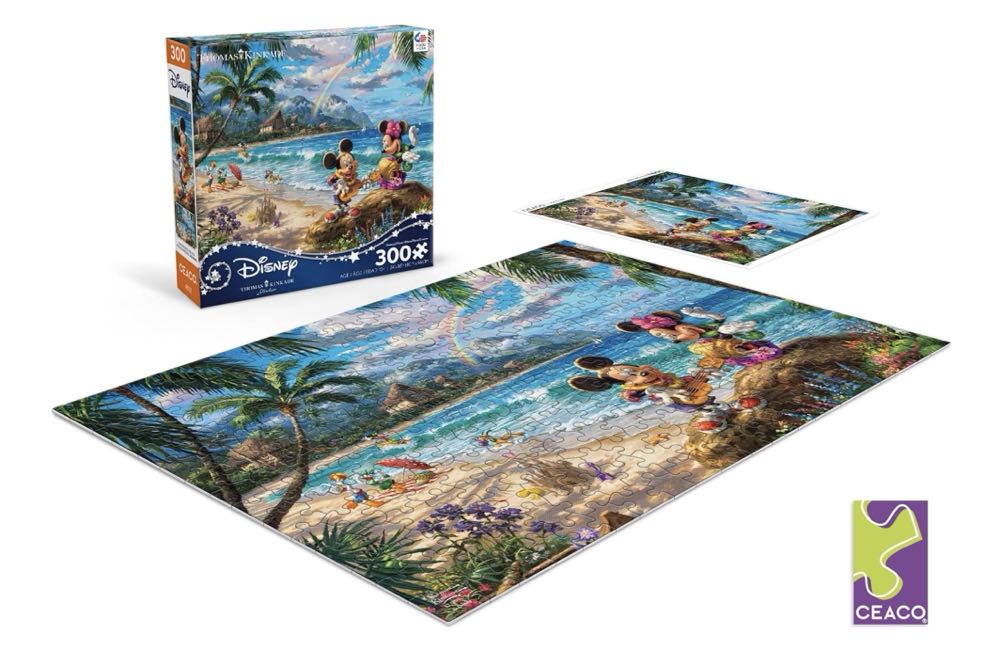 Ceaco / TK (300 | 24x18): Mickey and Minnie in Hawaii - Ceaco / Thomas Kinkade puzzle collectible [Barcode 021081222723] - Main Image 4