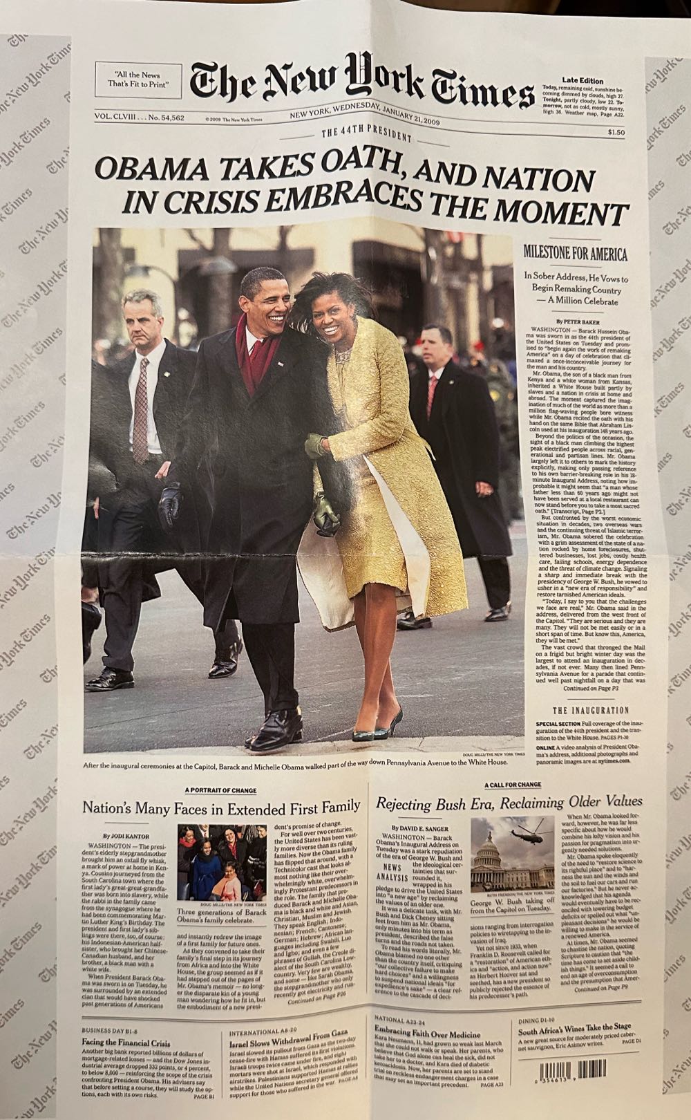 Front Page - Jan 21, 2009 - New York Times puzzle collectible - Main Image 2