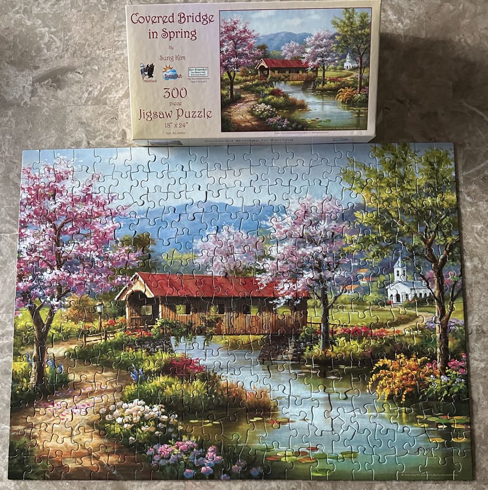 Covered Bridge In Spring - SunsOut puzzle collectible [Barcode 796780366046] - Main Image 2