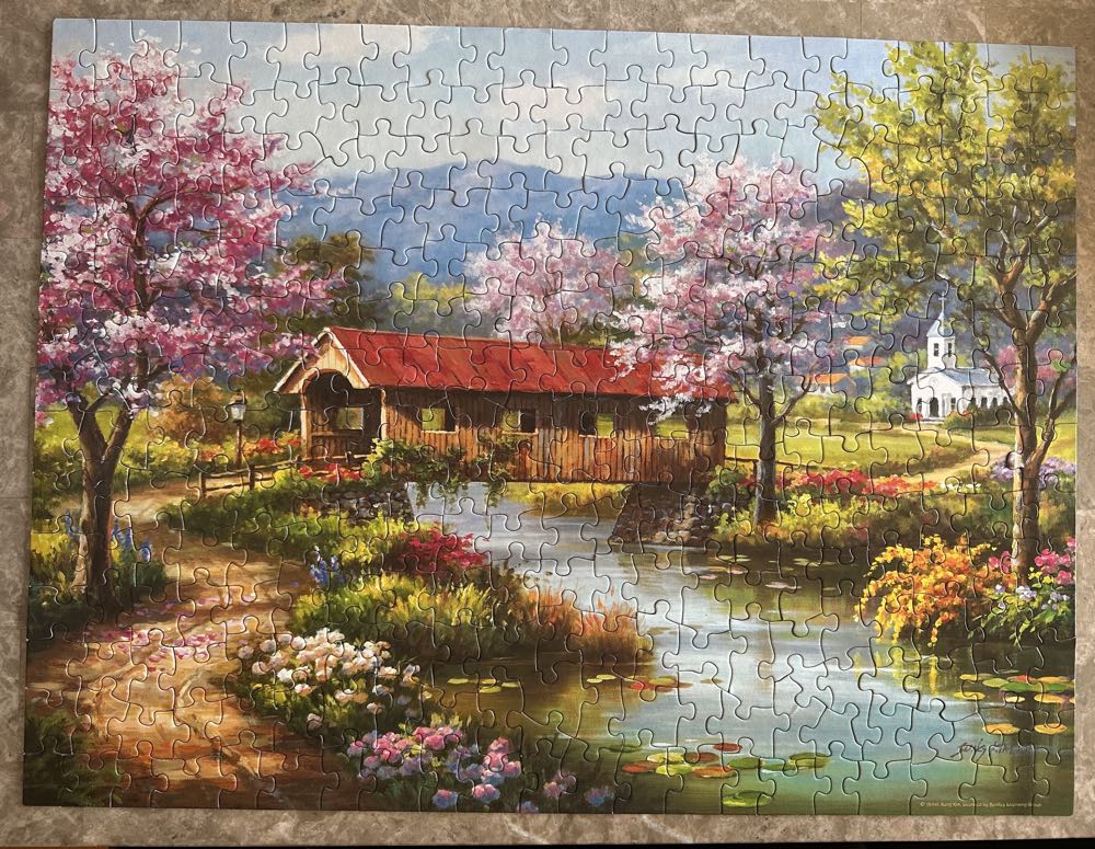 Covered Bridge In Spring - SunsOut puzzle collectible [Barcode 796780366046] - Main Image 3